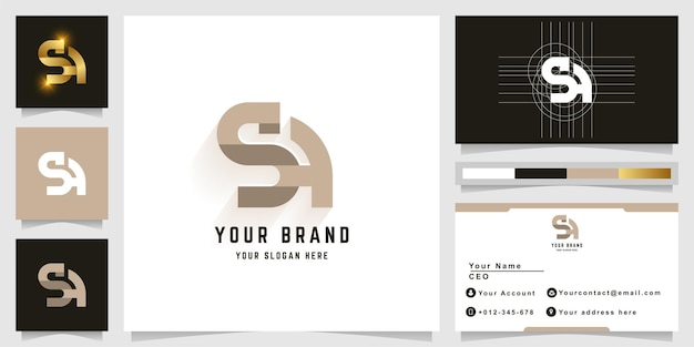 Letter SH or SA monogram logo with business card design