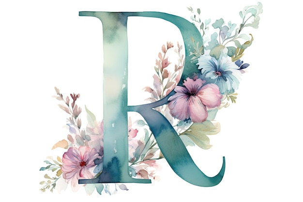 The letter surrounded by colorful flowers and leaves in a vibrant and natureinspired design