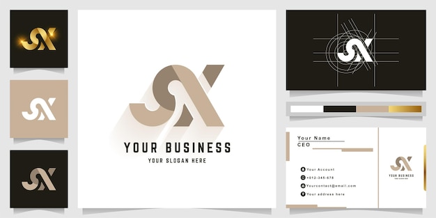 Letter SX or NX monogram logo with business card design