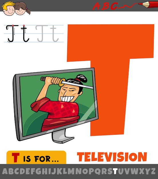 Letter T from alphabet with cartoon television set