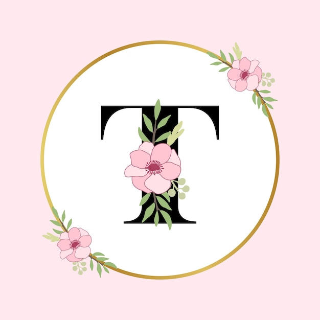 Letter T Hand Drawn Floral Logo