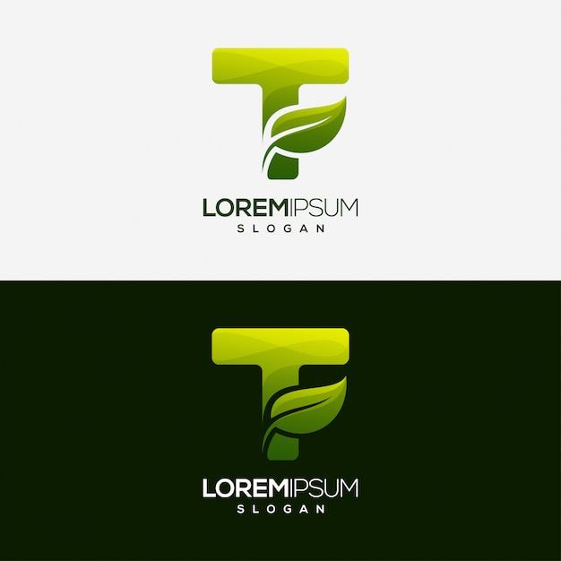 letter T leaf gradient color logo template