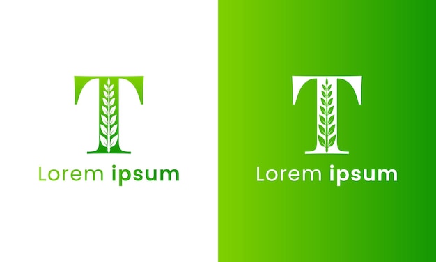 Letter t logo with a creative monogram leaf concept for the green eco company