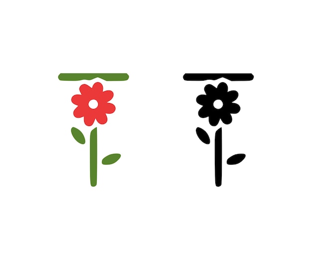 Letter T and red flower doodle icon