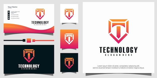 letter T for technology logo design template