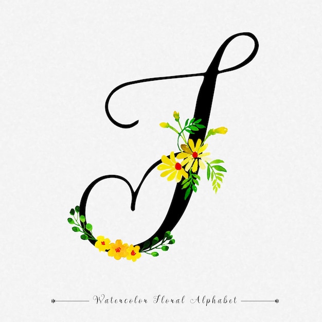 Letter T Watercolor Floral Background