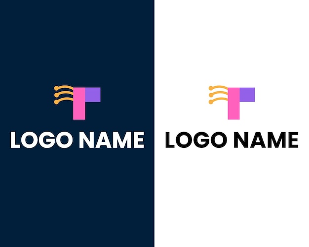 letter t with tech modern logo design template