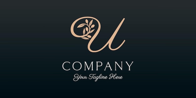 Letter U combined twig Olive oil logo design template