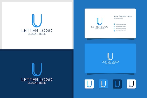 Letter U design logo and business card template premium vector