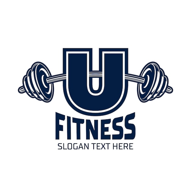 Letter U Fitness Gym logo design template design for gym and fitness club barbell icon