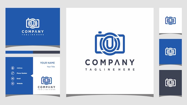 letter u photography logo design and business card Premium Vector