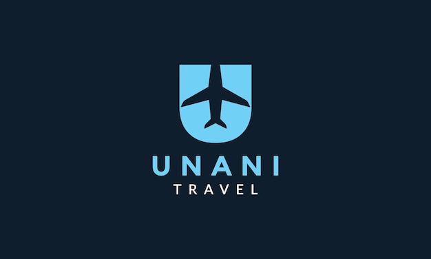 Letter U with airplane fly travel transportation logo icon vector illustration design