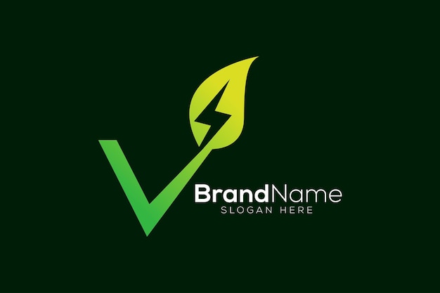 Letter V eco leaf thunder logo design vector template