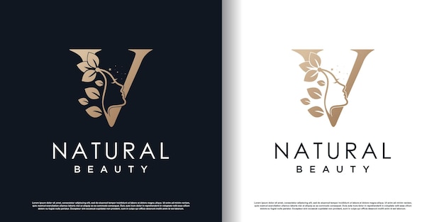 Letter v logo with natural beauty concept premium vector