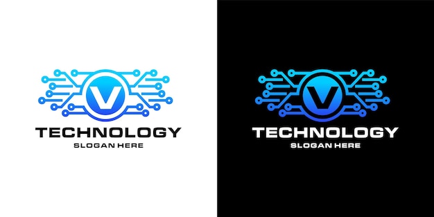 Letter v technology NFTs logo design