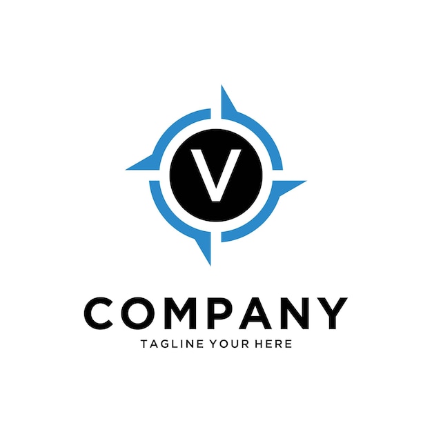 letter V with Creative Compass Concept Logo Design Template Compass logo sign symbol