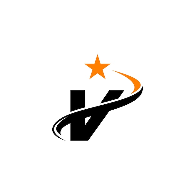 Letter V with moving star logo design