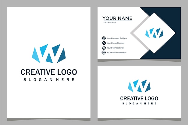 letter W design logo template with business card design