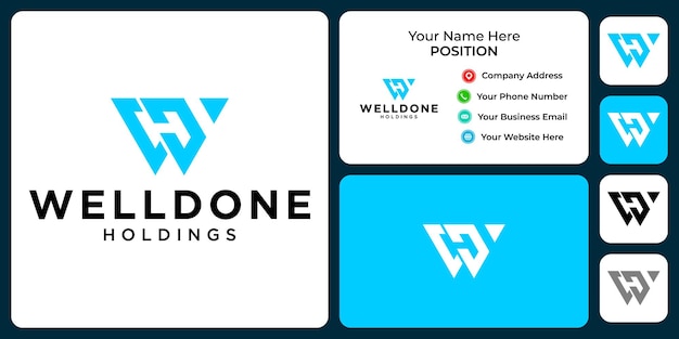 Letter W H monogram business logo design with business card template