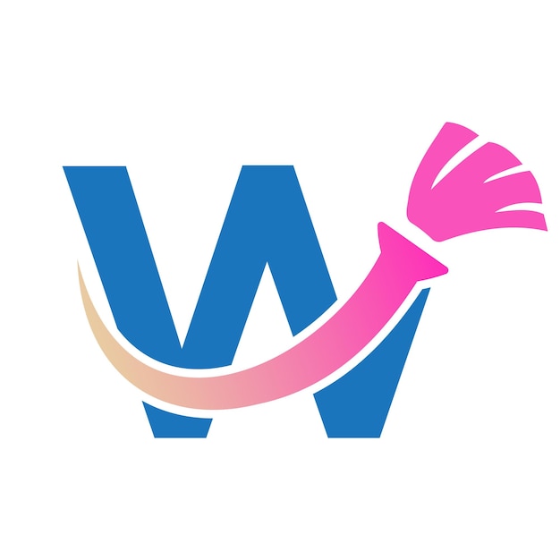 Letter W House Clean Logo With Clean Brush Symbol Maid and Broom Icon