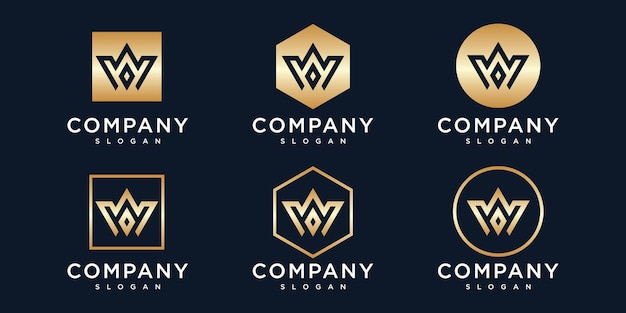 Letter w logo design template with gold color icon