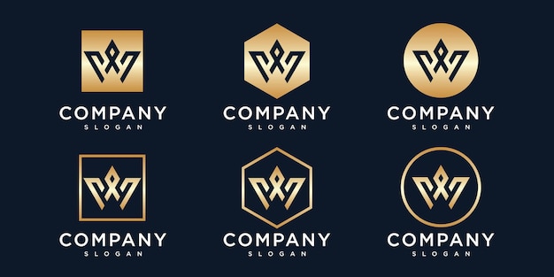 Letter w logo design template with gold color icon