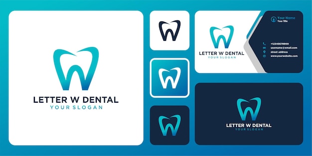 letter w logo design with dental and business card