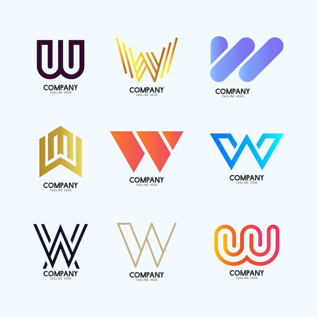 Letter W Modern Abstract logos collection  Alphabet Geometrical logotype for all kinds of business