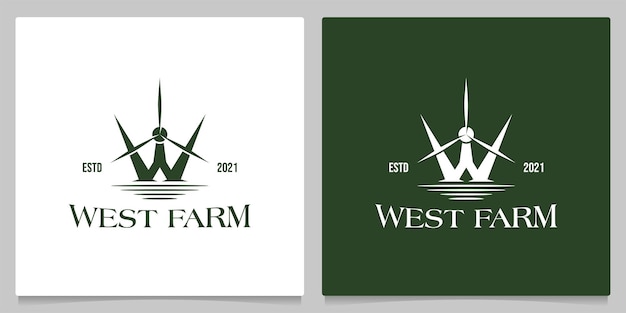 Letter W Windmill traditional energy Farming agriculture vintage logo design