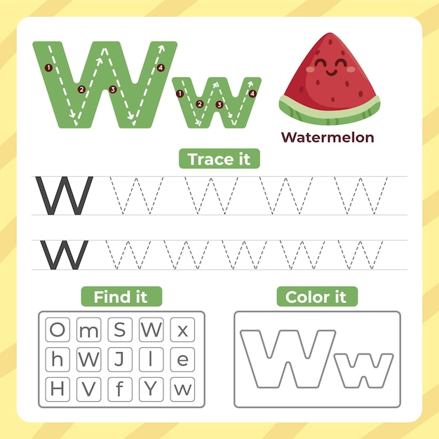 Letter w worksheet with watermelon