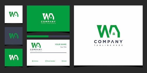 Letter WA logo design and business card Premium Vector