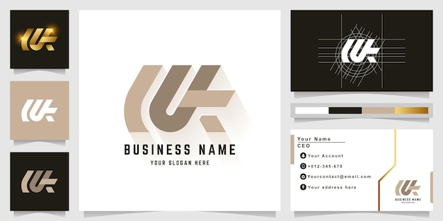 Letter Wk or LUk monogram logo with business card design