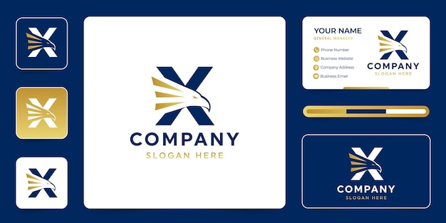 Letter X eagle head logo with business card template