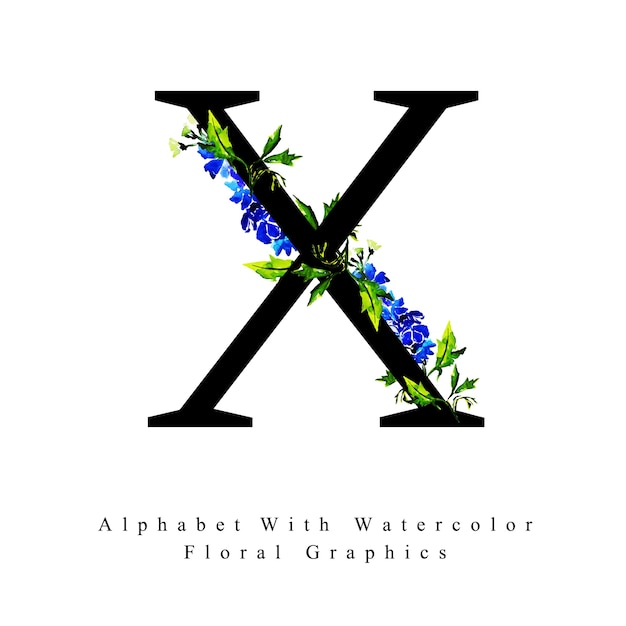 Letter X Watercolor Floral Background