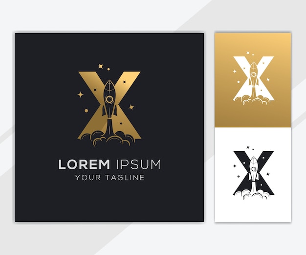 Letter X with luxury abstract rocket logo template