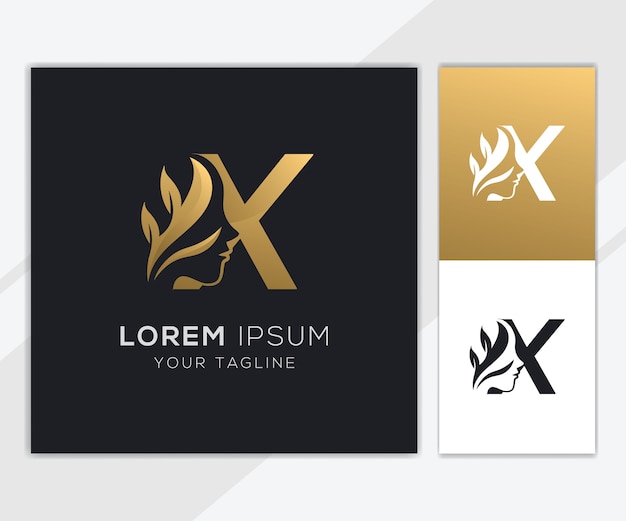 Letter X with luxury natural feminine beauty logo template