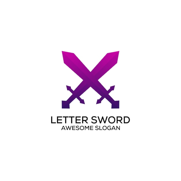 letter x with sword logo design gradient colorful