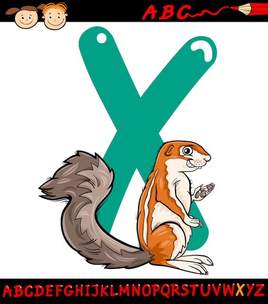 Letter x for xerus cartoon illustration