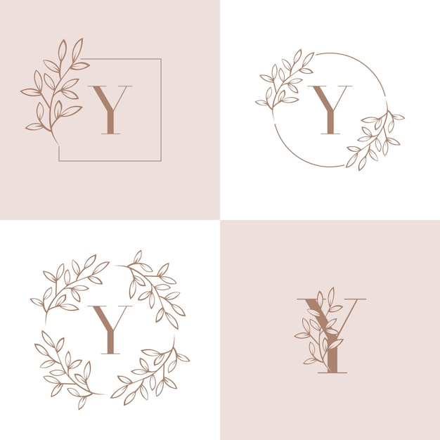 Vector letter y logo monogram design with orchid leaf set