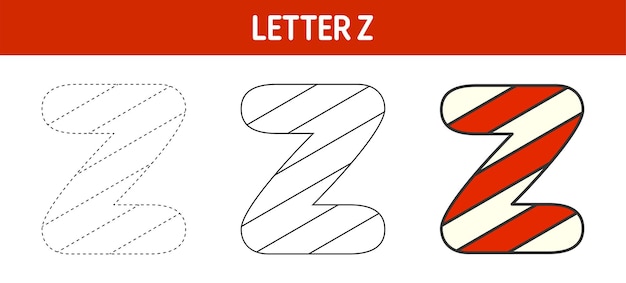 Letter Z Candy Cane tracing and coloring worksheet for kids