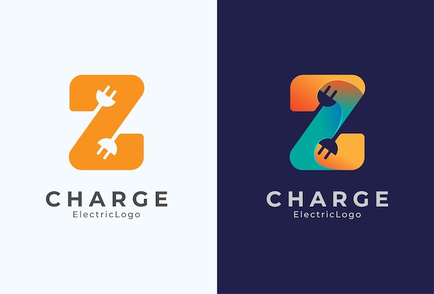 Letter Z Electric Plug Logo, Letter Z and Plug combination with two colour style