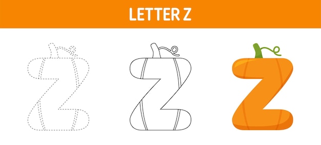 Letter Z Pumpkin tracing and coloring worksheet for kids