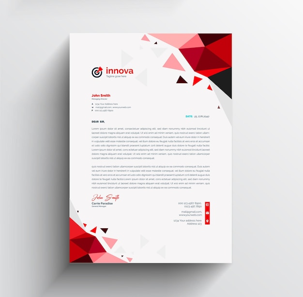 letterhead mockup with red wavy shapes