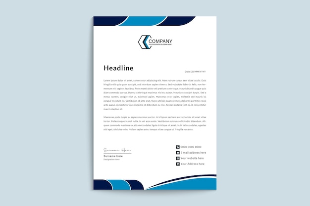 Letterhead template design with blue and black shapes