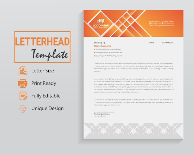 Letterhead template Modern editable letterhead template design with white background