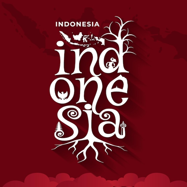 lettering art of indonesia with root vector illustration