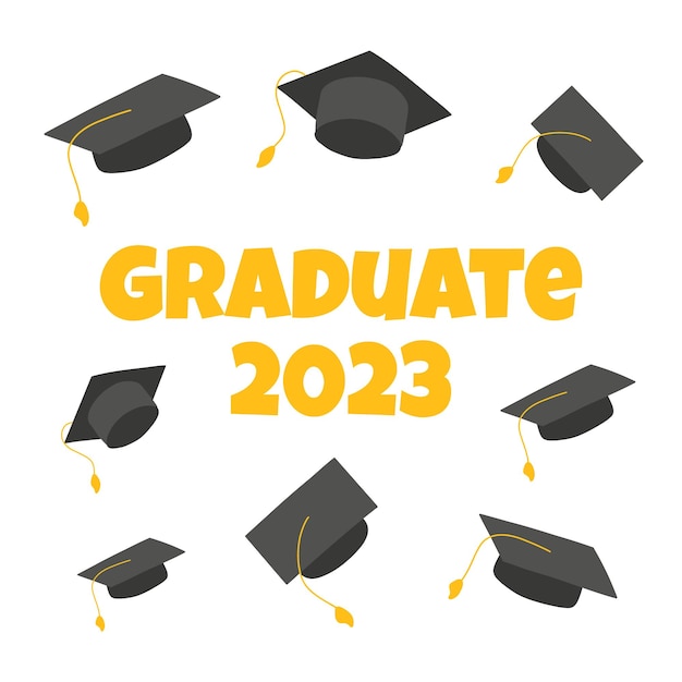 Lettering Graduate 2023 Class of 2023 End of school or last day of school Vector illustration Flat cartoon style