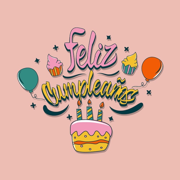 Lettering Happy Birthday in spanish