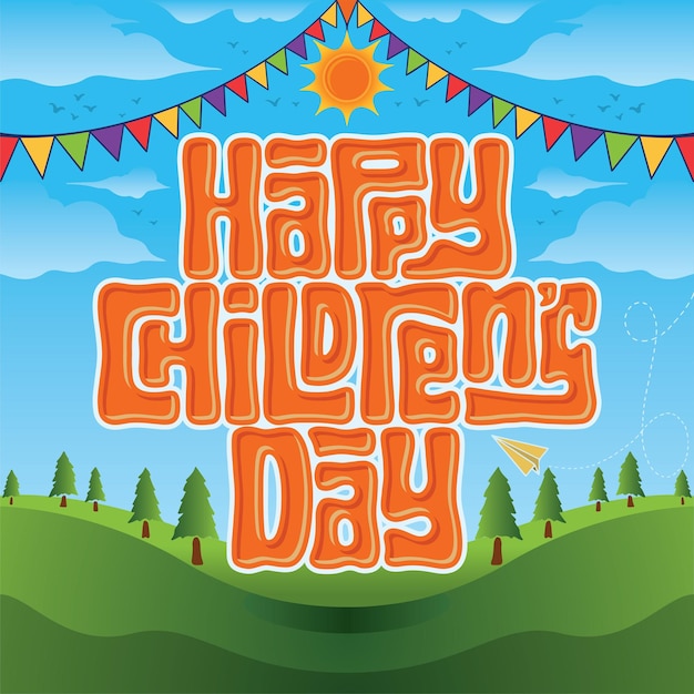 Lettering Happy Childrens Day Vector Illustration Calligraphy Design Usable for Poster Wallpaper