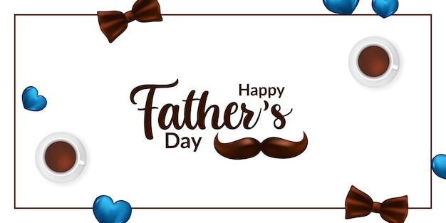 Lettering happy father39s day special greeting card with mustache tie hearth and coffee with white background